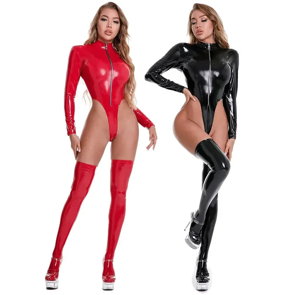 Lara's Patent Leather Bodysuit With Zipper